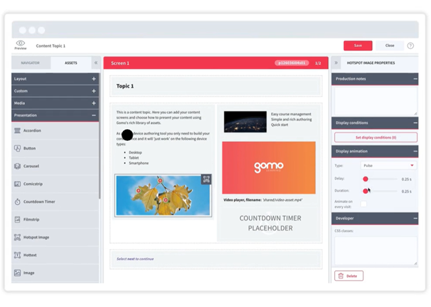 Gomo learning's interface